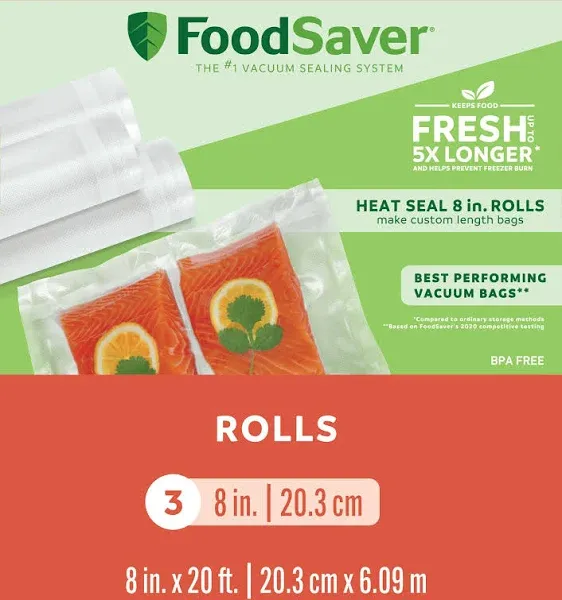 NEW FoodSaver 8-Inch by 20-Feet Roll FREE SHIPPING bags Pack of 3