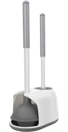 Toilet Plunger and Brush, Bowl Brush and Heavy Duty Toilet Plunger Set with Ventilated Holder, 2-in-1 Toilet Brush and Plunger Combo for Bathroom Cleaning (White, 2 Set)