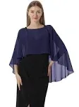 Hotshawl Capelets for Women Chiffon Cape Shawls and Wraps for Evening Dress Wedding Capes Cover Up (Navy)