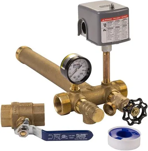 Pressure Tank Installation Kit with 1&#034; Brass Union tank tee to fit most pressure