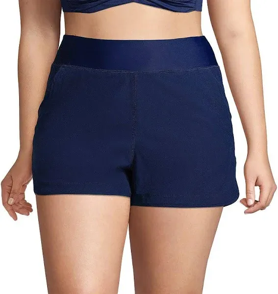 Lands' End Women's Plus Size 3 Inch Quick Dry Swim Shorts with Panty