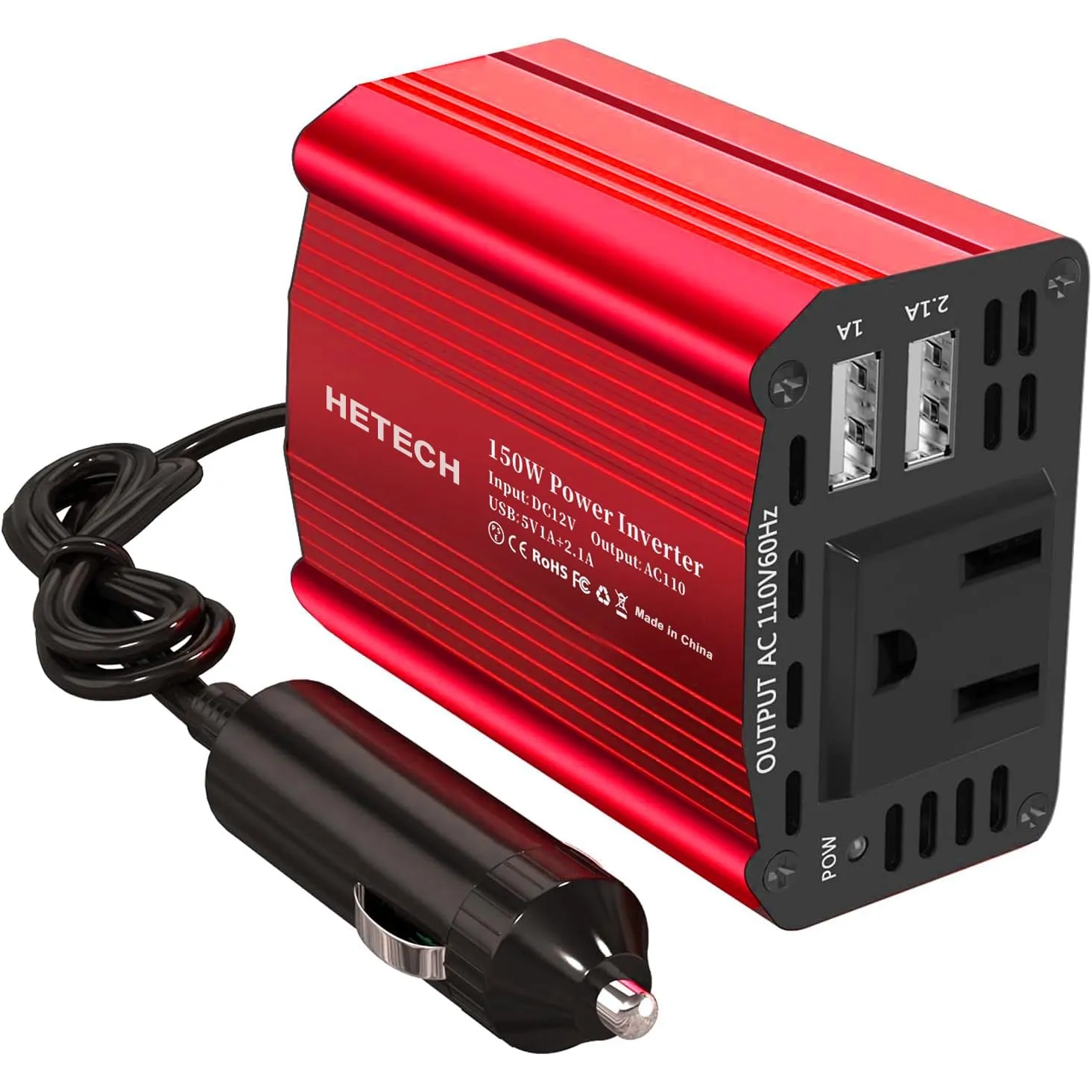 FOVAL 150W Car Power Inverter 12V DC to 110V AC Converter Vehicle Adapter Plug 