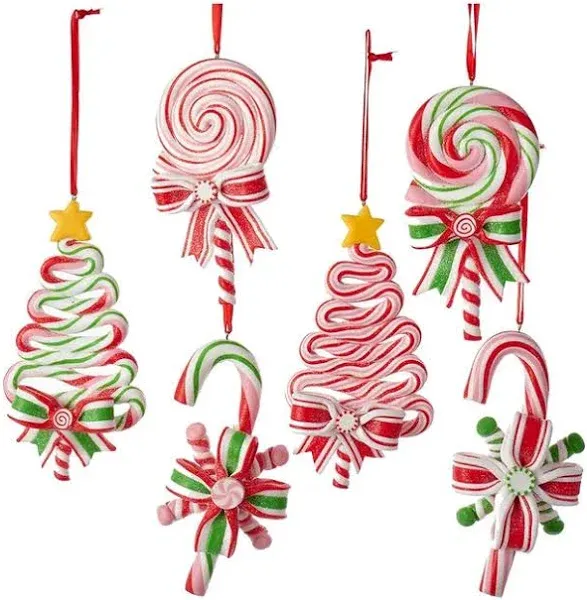 Kurt Adler T2033 Kurt Adlerpeppermint Candy Lollipop Ornament - 6 Assorted: 2 Each Christmas Tree, Candy Cane And Round Lollipop