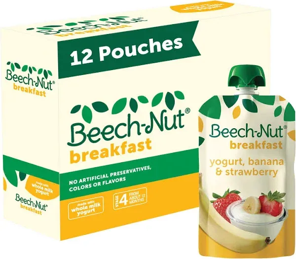 Breakfast, 12+ Months, Yogurt, Banana &amp; Strawberry, 12 Pouches, 3.5 oz (99 g)