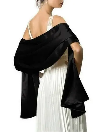 MLMW Satin Shawl Wraps for Evening Dresses for Women Extra Long for Wedding, Bridal Party (Black)