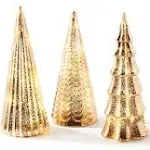 LampLust Juniper Champagne Gold Glass LED Lit Decorative Trees, Set of 3, Battery Operated with Timer