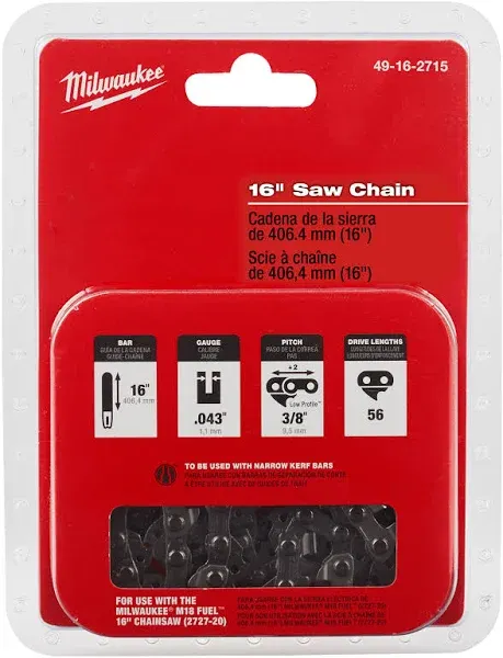 Milwaukee 16" Replacement Chainsaw Chain 49 16-2715