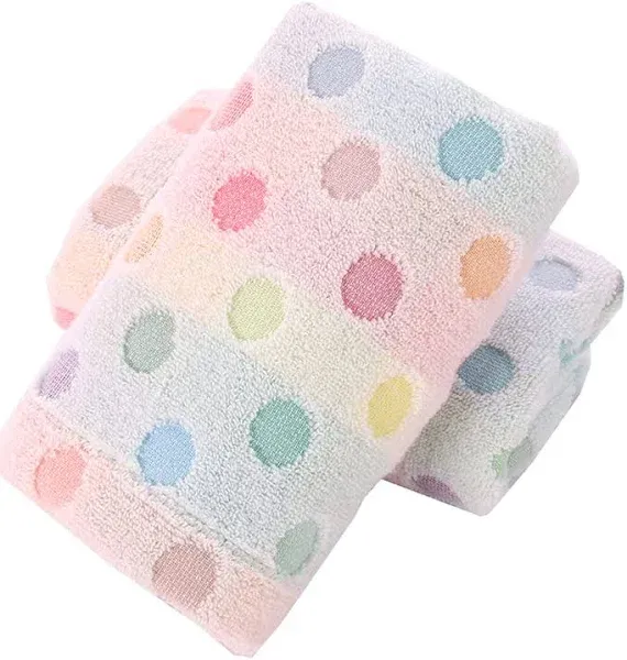 Pidada Hand Towels Set of 2 Colorful Polka Dot Pattern 100% Cotton Soft Absorbent Decorative Towel for Bathroom