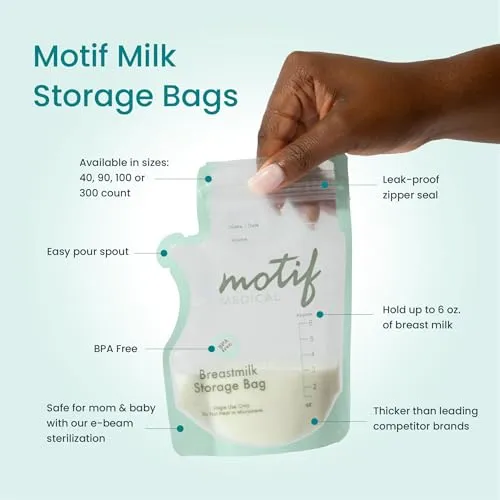 Motif Medical Breast Milk Storage Bags 8oz Single Use 100 count New &amp; Sealed