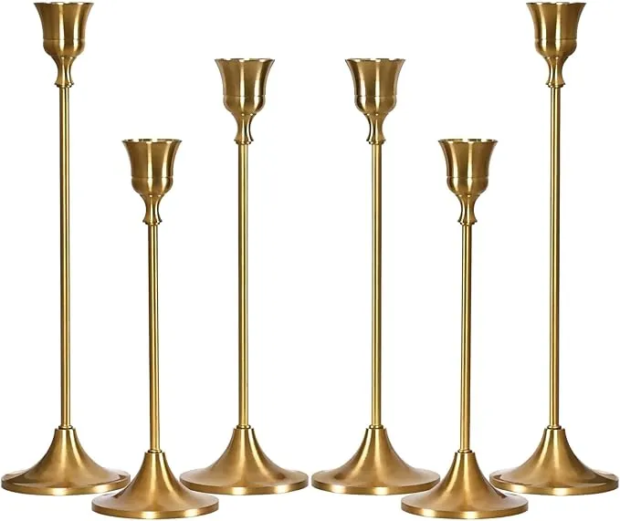 NLBTW Brass Gold Taper Candlestick Holders