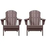 WestinTrends 2 Pcs Outdoor Folding HDPE Adirondack Patio Chairs, Weather Resistant, Dark Brown