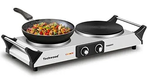 Techwood ES-3203 Hot Plate Electric Double Burner 1800W for Cooking with Adju...