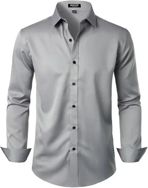 Men's Stretch Wrinkle Free Dress Shirts Formal Wedding Prom Long Sleeve Slim Fit Button Down Shirt