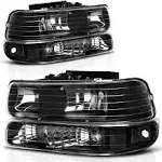 AUTOSAVER88 Headlight Assembly Compatible with 1999-2002 Chevy Silverado / 2000-2006 Tahoe Suburban Headlamp with Bumper Lights Black Housing Clear