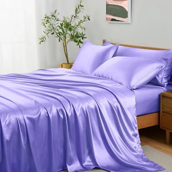 Entisn 5Pcs Silky Satin Sheets Set Size Satin Bed Sheets Set