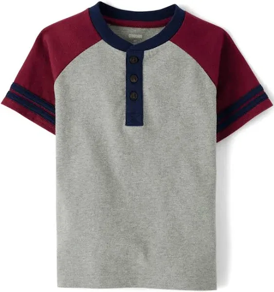 Gymboree,and Toddler Short Sleeve Henley T-Shirt,Maroon Smoke,3T