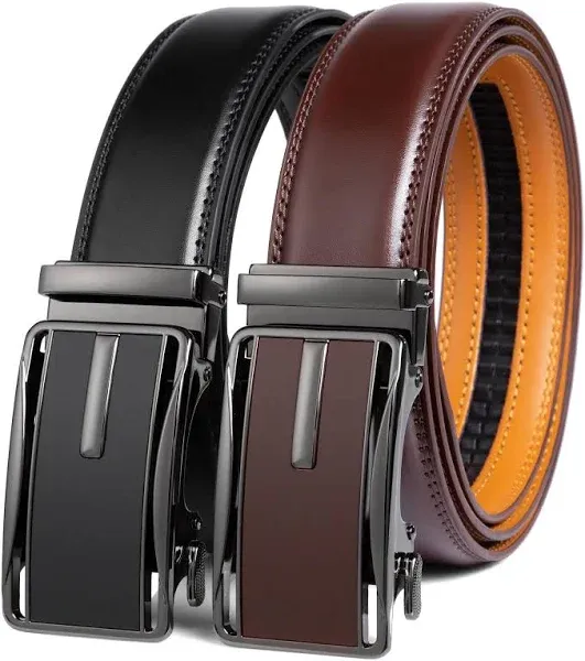 CHAOREN Ratchet Belts for Men 2 Pack - Mens Leather Belt 1 3/8" for Dress and Casual - Micro Adjustable Belt Fit Everywhere