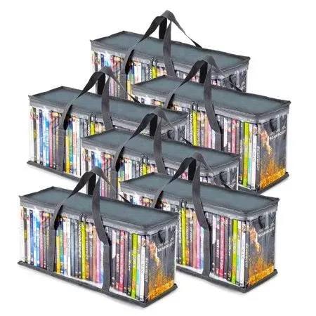 Stock Your Home 2527 CD Storage Bags (6 Pack) - Transparent PVC Media Storage - Water Resistant CD Holder Case with Handles - Clear Plastic Carrying Game Bag Storage for