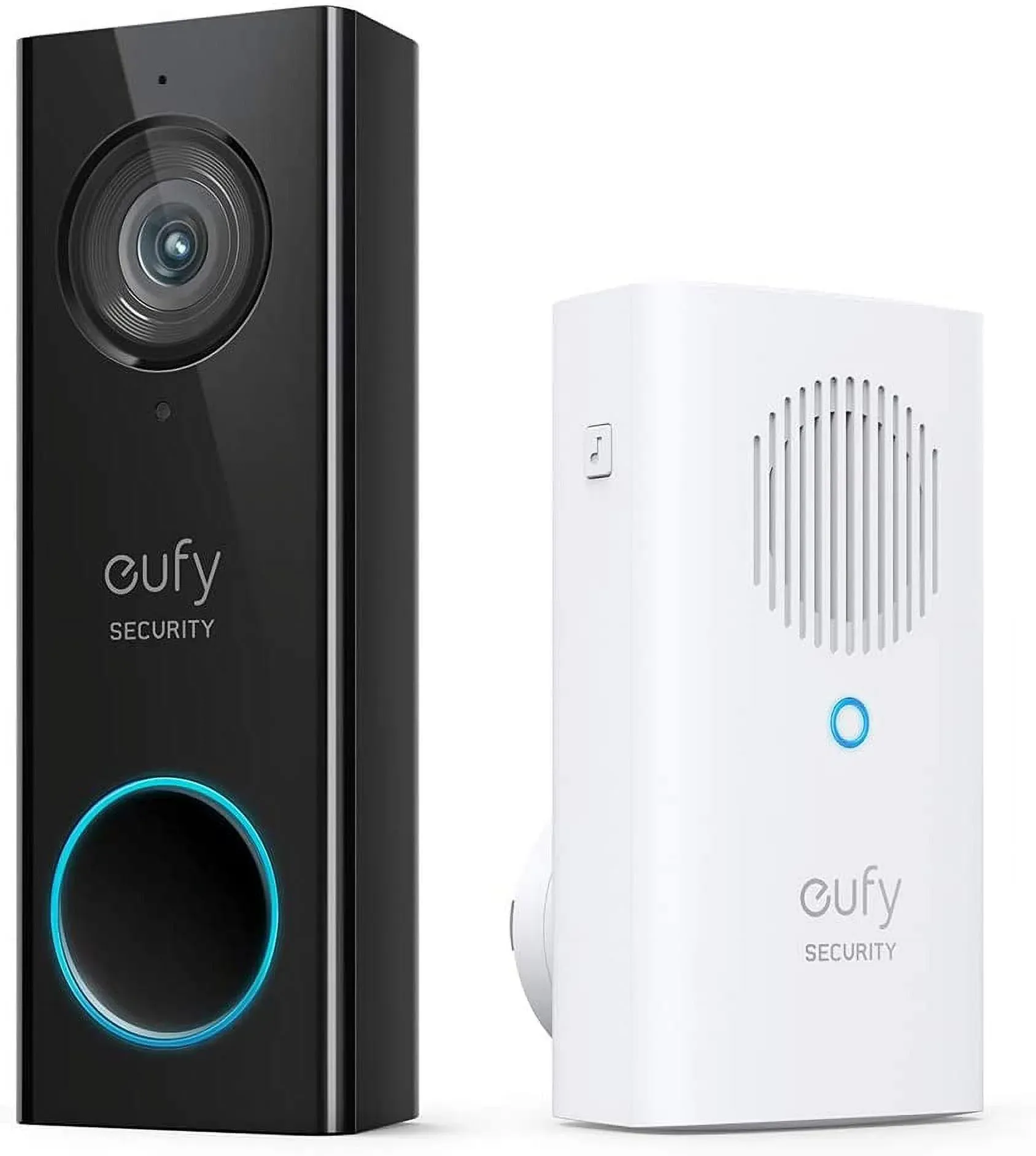 eufy T8202 Security Wired 2K Video Doorbell -White Base, Black New Open Box Only