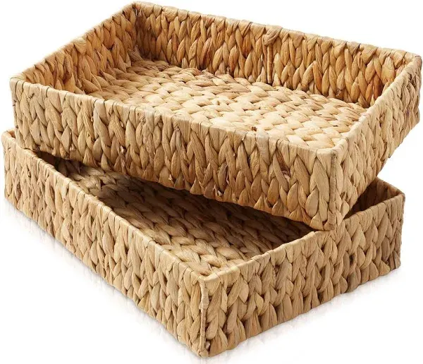 Casafield Bathroom Storage Baskets - Set of 2, Espresso - Water Hyacinth, 16 inch W x 6.75 inch D x 4.25 inch H, Woven Toilet Paper, Tissue, Shelving