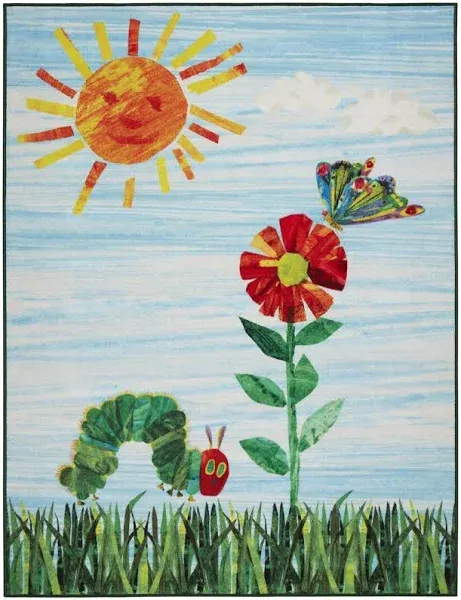 Eric Carle "The Very Hungry Caterpillar" Elementary Sun Scene Machine Washable Kids Area Rug