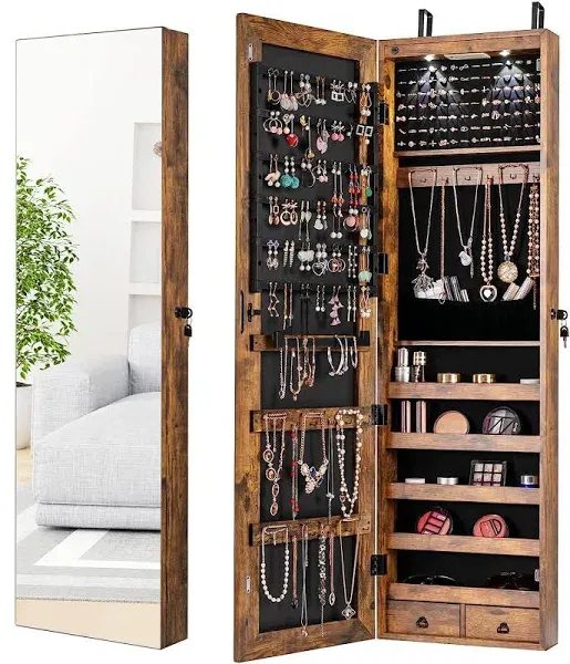 Byroce 47.5''H Jewelry Armoire Over the Door/Wall Mounted Full Length Mirror with Jewelry Storage