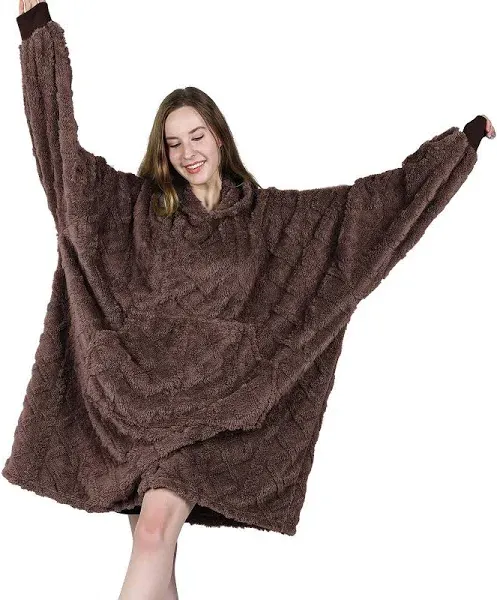 MIZZEO Microfiber Wearable Blanket, Oversized Light Wearable Blanket Hoodie for Adults, Cozy Soft Warm Plush Hooded Blanket Gifts for Women, One Size Fits All (Brown)