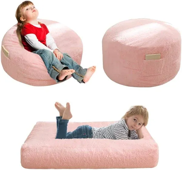  Bean Bag Chair Bed for Kids, Convertible Bean Bag Folds from Standard Pink