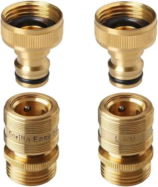 GORILLA EASY Connect Garden Hose Quick Connect Fittings. ¾ Inch GHT Solid Brass