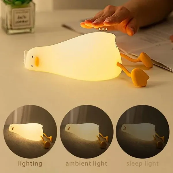 Benson Lying Flat Duck Night Light, LED Squishy Duck Lamp, Cute Light up Duck, S