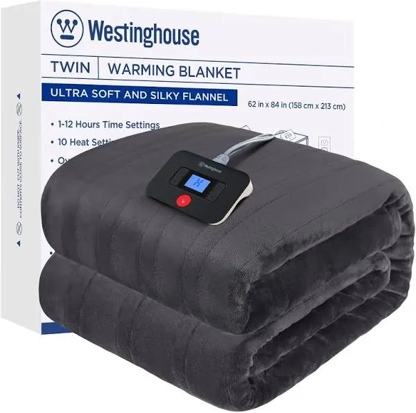 Westinghouse Electric Blanket Size Super Cozy Soft Flannel Heated Blanket with 10 Fast Heating Levels & 1-12 Auto-off