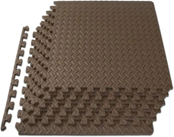 ProsourceFit Puzzle Exercise Mat EVA Interlocking Foam Tiles Brown 24&#034;x24&#034;x½