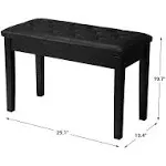 Duet Piano Bench with Padded Cushion and Storage Compartment - Black