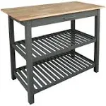 Kitchen Island Bar Station with Hardwood Counter Top - Slate Gray