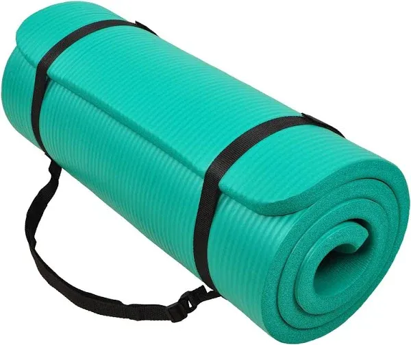 Balancefrom GoCloud 1" Extra Thick Exercise Yoga Mat with Carrying Strap, Blue - Green