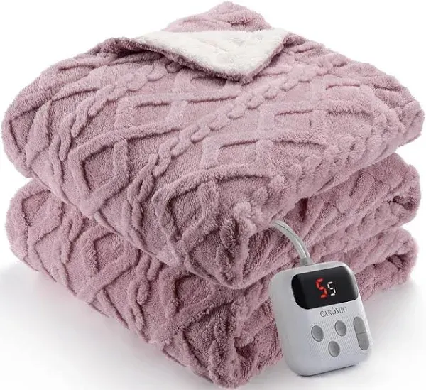 CAROMIO Electric Blanket Full Size - Thick Tufted Sherpa Heated Blanket Full Size with 10 Heat Levels and 10 Time Settings, ETL Certified Machine Washable Fast Heating Blanket Full 72"×84", Dusty Pink