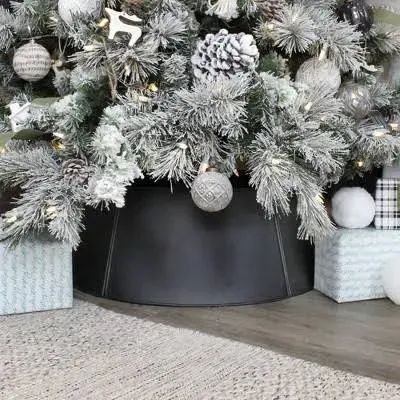 Farmhouse Enamelware Christmas Tree Collar 29&#034;; Black Rustic Vintage Tree Skirt