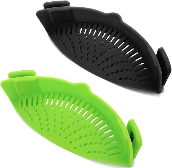 2 Pcs Clip on Pot Strainer for Pasta Meat Vegetables Fruits Fits All Pots Bowls.