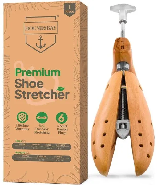 HOUNDSBAY Bulldog Premium Professional 2-way Wooden Shoe Stretcher for Men & Women, Shoe Widener & Expander for Women