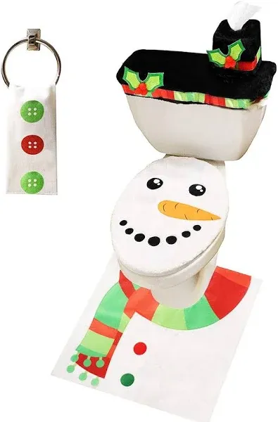 5Pc Snowman Christmas Bathroom Decor Set, Toilet Seat Cover, Bath Xmas Decor