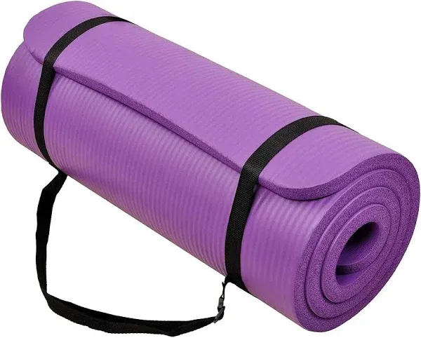 Balancefrom GoCloud 1" Extra Thick Exercise Yoga Mat with Carrying Strap, Blue - Green