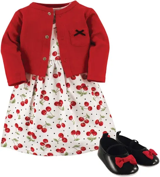 Hudson Baby Cotton Dress, Cardigan and Shoe Set