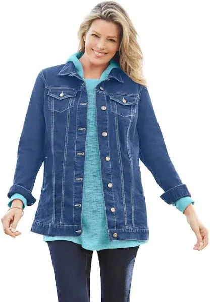 Woman Within Plus Size Long Stretch Denim Jacket