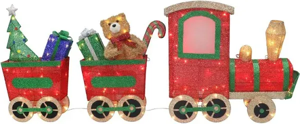 Puleo International Lighted Outdoor Wire Frame Train with Presents