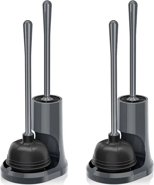 Toilet Plunger and Brush Set, Toilet Brush and Plunger with Ventilated Gray