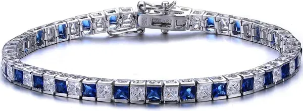 Sterling Silver Oval Blue Sapphire Tennis Bracelet