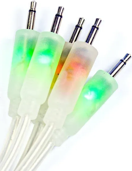 LED CV Patch Cables, 5 Pack, 3.5mm, Eurorack, Red/Green LEDs, Modular Synth