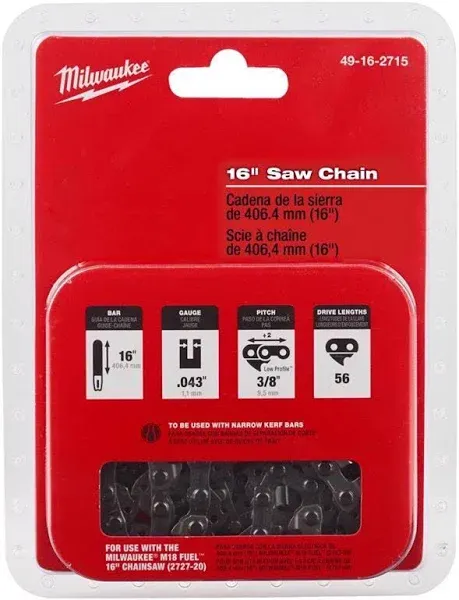 Milwaukee 16" Replacement Chainsaw Chain 49 16-2715