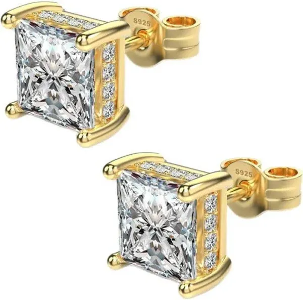 18K White Gold Plated Sterling Silver Princess Cut Cubic Zirconia Stud Earrings