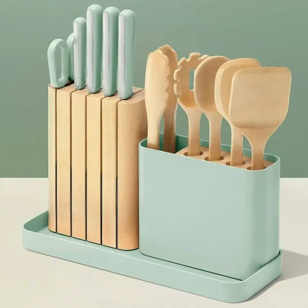 Caraway 14-Piece Kitchen Prep Set - Kitchen Knife Set &amp; Wooden Utensil Set - Mad